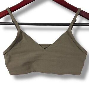 Aritzia Golden Hold Tight Bra Top Bralette Olive Green V Neck XS